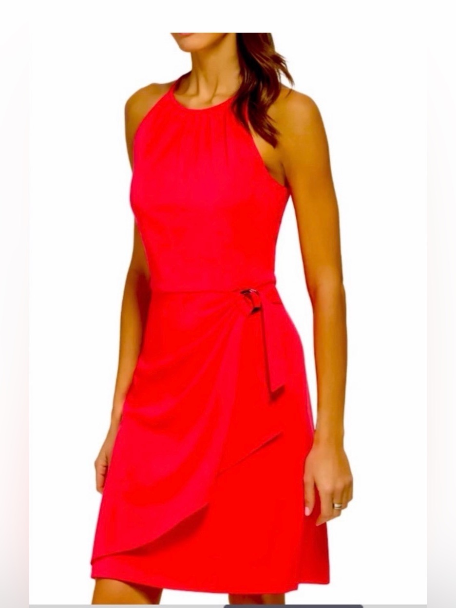 Dkny Sleeveless Orange Halter Wrap Dress